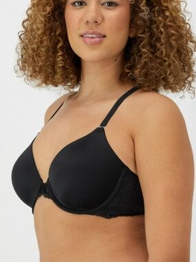 Maidenform One Fab Fit Lace T-Back Shaping Underwire Front Close Bra Black